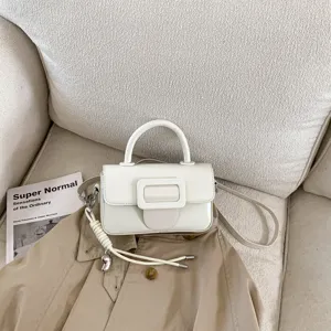 Chic white small square crossbody bag for women, trendy fashion handbag with elegant buckle design.