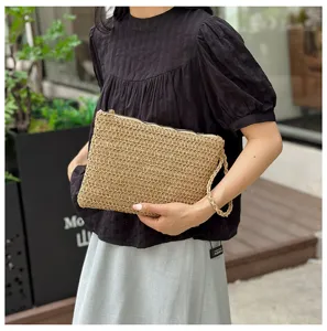 Geweven strooien clutch tas voor dames, zomerse strandvakantie handtas, casual stijlvolle handtas.