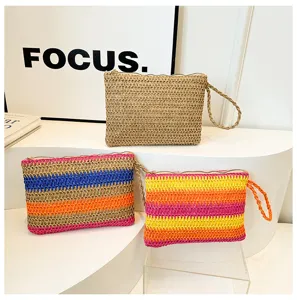 Zomerse geweven strooien handtas, stijlvolle colorblock clutch voor dagelijks gebruik.