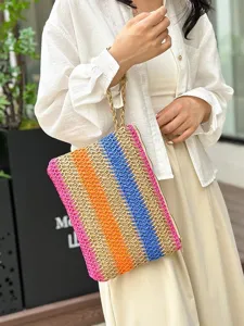 Zomer strand vakantie kleurrijke geweven stro clutch tas voor dames, stijlvolle handtas.