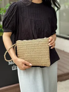 Gevlochten stromen clutch tas voor vrouwen zomer strand vakantie casual handtasje.