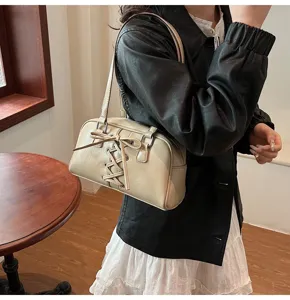 Vintage Schleife Schnürung PU Leder Umhängetasche, schicke Damen Handtasche Detail.