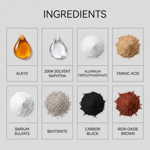 Vista dettagliata che mostra gli ingredienti chimici e i componenti del mastice per legno.