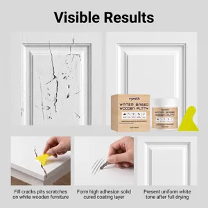 Vista dettagliata che mostra stucco per legno a base d'acqua vyreth con spatola.