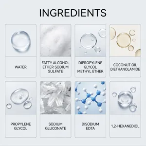 Tableau détaillé des ingrédients du nettoyant indiquant les composants chimiques et formules.