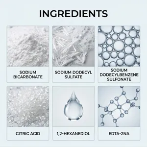 Tabella dettagliata degli ingredienti che evidenzia i componenti chimici per la pulizia.