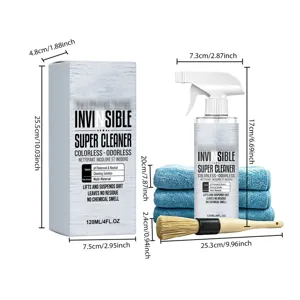 Multifunctional cleaning spray kit with microfiber towels and brush, 120ml portable bottle.