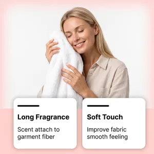 Adoucissant textile longue durée au toucher doux pour un soin délicat et confortable.