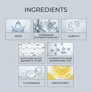 Detailed infographic displaying key active ingredients and chemical structures for multi cleaner.