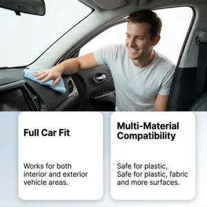 Multi-purpose cleaner towel detail showing interior car dashboard cleaning performance and care.