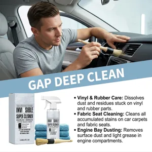Detail view of multi-purpose car interior cleaner spray set in action cleaning air vents.