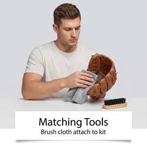 Kit d'entretien pour gant de baseball avec chiffon de nettoyage et brosse pour le cuir.