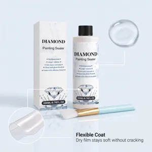 Diamond painting sealer 200ml bottle with silicone brush, flexible coat protecting art securely.