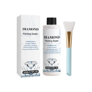 Diamond painting sealer 200ml with silicone brush, glossy finish protector for art crafts.