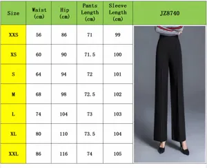 Women's autumn winter solid color high waist loose wide leg casual trousers size chart
