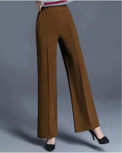 Damen High Waist weites Bein Freizeithose einfarbig Herbst Winter lange Hose Detail