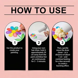 Vue détaillée montrant les instructions étape par étape pour les stylos magiques à effet gonflant.