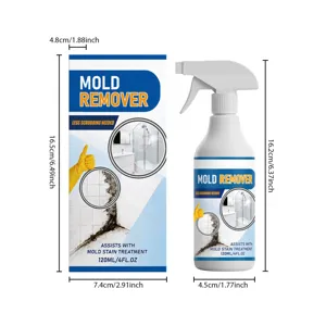 Vue détaillée montrant les dimensions et l'emballage du flacon de spray anti-moisissure.