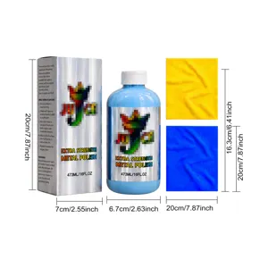 Set flacone detergente per metalli e panni con dimensioni dettagliate per pulizia.