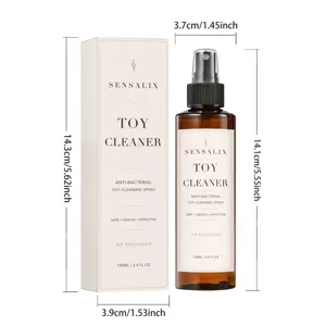 Vue détaillée du flacon de spray nettoyant antibactérien 100 ml avec boîte et dimensions.