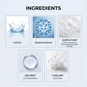 Graphique détaillé des ingrédients du dissolvant de moisissure murale avec formule chimique.
