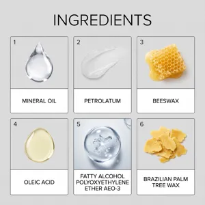 Infographie détaillée présentant les ingrédients, huiles et cires de formulation de graisse.