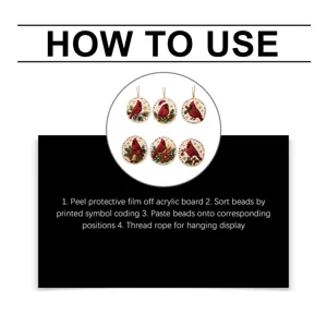 DIY red cardinal diamond painting detail instruction graphic showing how to assemble hanging pendants.