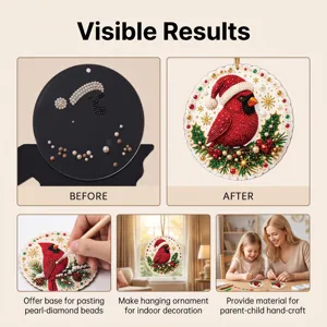 DIY diamond painting cardinal hanging ornament pearl art craft kit for festive home decor.
