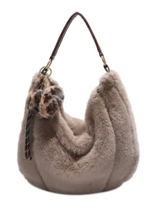 Women fluffy plush shoulder bag large capacity winter casual hobo handbag underarm bag
