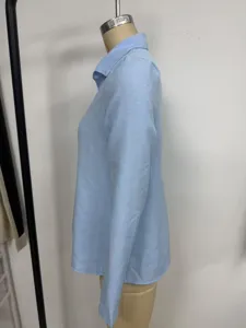 Camicia classica azzurra a maniche lunghe con bottoni da donna, vestibilità comoda e casual.
