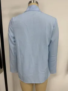 Donna colore unito manica lunga camicia bottone largo risvolto top azzurro casual base