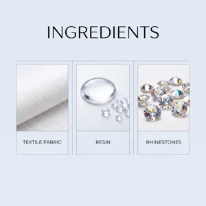DIY diamond painting material detail image showing fabric, resin and sparkling rhinestones.