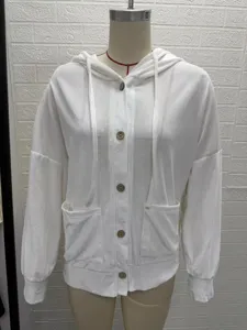 Women solid color golden velvet hooded cardigan, casual long sleeve button up coat.