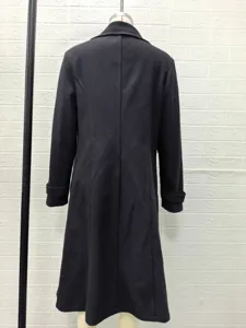 Damen schwarzer langer Wollmantel elegante Winter Trenchjacke warmer casual Mantel