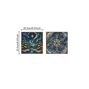 Close-up of winter diamond painting set featuring aurora landscape and detailed snowflake.