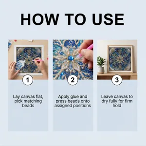 Step-by-step instruction detail showing how to craft the diamond painting canvas artwork easily.
