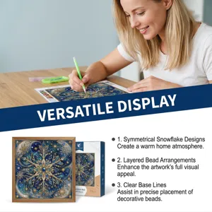 Close-up detail showcasing the sparkling snowflake diamond painting craft and packaging box.