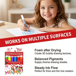 3D Popcorn Pens Set Kids DIY Craft Drawing Markers Multi-Surface Puff Paint Art Kit
