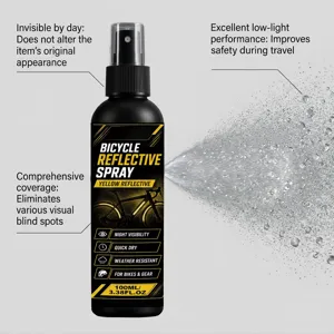 Detail van nachtreflecterende spray voor fietsuitrusting met 100ml fles en fijne nevel.