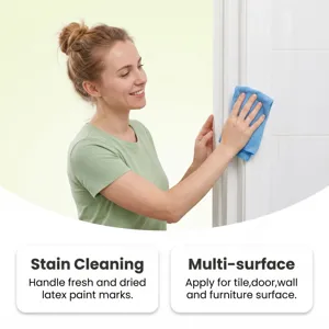 Détail du nettoyant pour peinture montrant l'élimination efficace des taches murales.