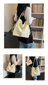 Detailed view of the women soft leather shoulder bag showing large capacity and stylish design.