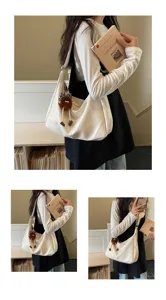 Details of stylish casual women shoulder bag, minimalist large capacity hobo handbag daily use.