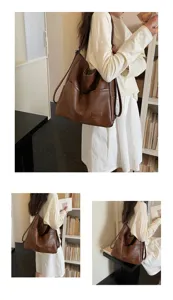 Large capacity women's brown soft leather shoulder bag casual versatile hobo handbag
