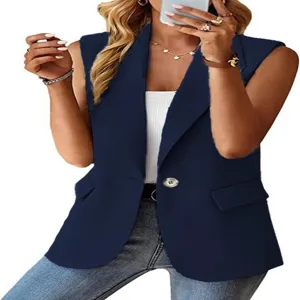 Damen Revers ärmellose Blazer Weste Freizeit Büro elegante Knopf Cardigan stilvolle Top