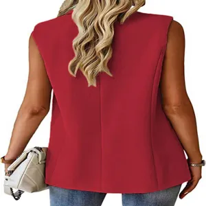 Rückansicht Detail der roten ärmellosen Damen Blazer Weste, stilvolles Business Top.