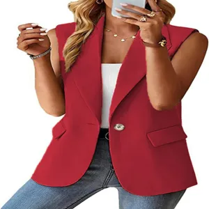 Damen rote ärmellose Blazer Weste elegante Business Büro Casual Anzugweste Oberteil