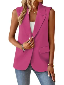 Damen ärmellose Blazer Weste Revers offene Front lässige Anzugjacke Oberteil chic