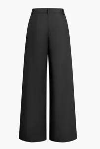 Schwarze High-Waist-Hose mit weitem Bein, minimalistischem Design und eleganter Passform.