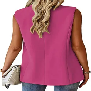 Damen elegante Revers ärmellose Anzug Weste Blazer Oberteil Freizeit Pendeln chic.