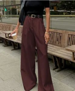 Elegante Damen High-Waist Weitbein Hose, lässige bequeme lose lange Freizeithose Mode.